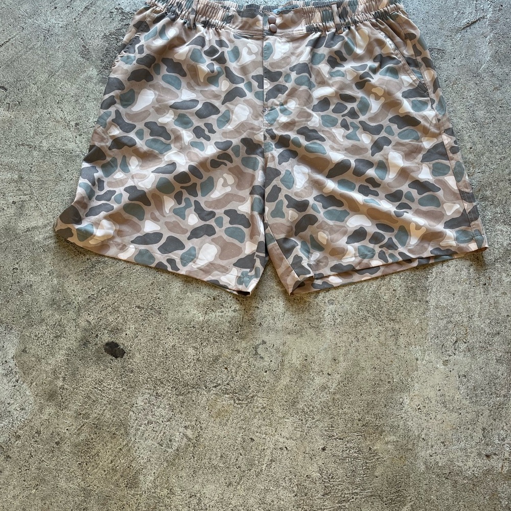 BURLEBO Beige and Gray Camo Swim Trunks